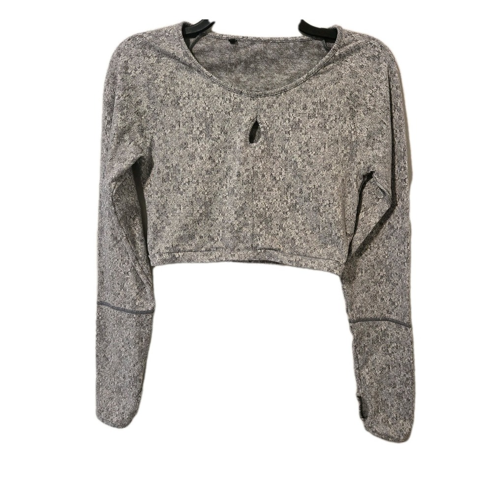 Gymshark Fleur Textured Long Sleeve Crop Top Charcoal Marl Front Keyhole Medium